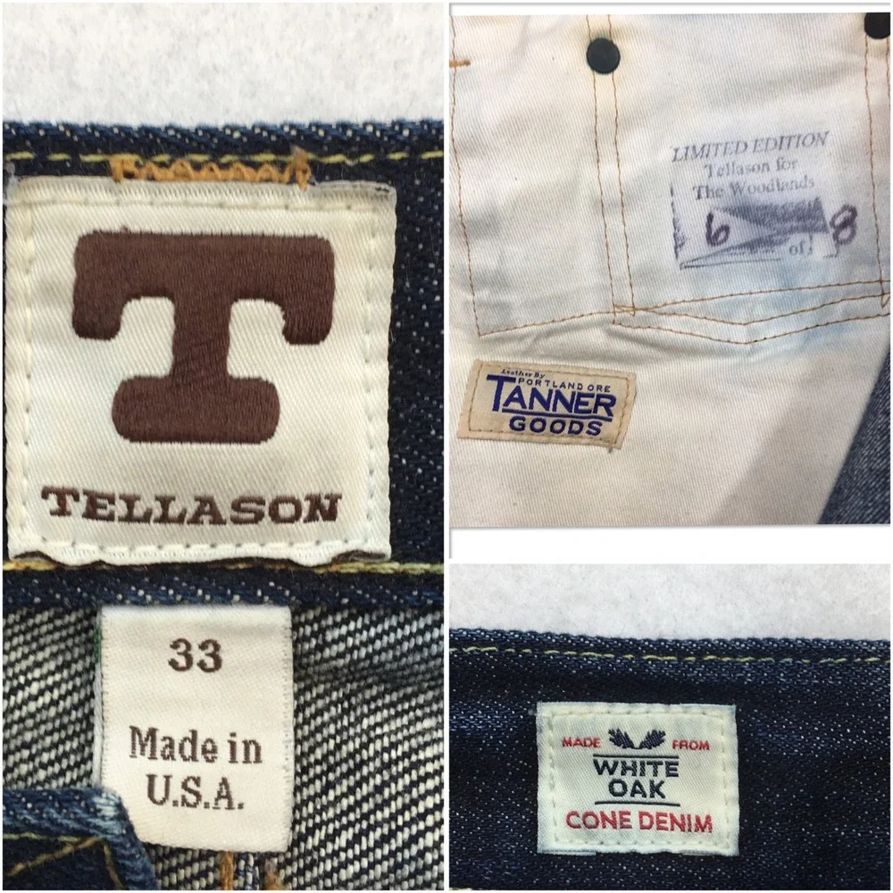 Tellason White Oak Cone Denim Selvedge Jeans Mens 33 Indigo Made in USA (FLAWS)